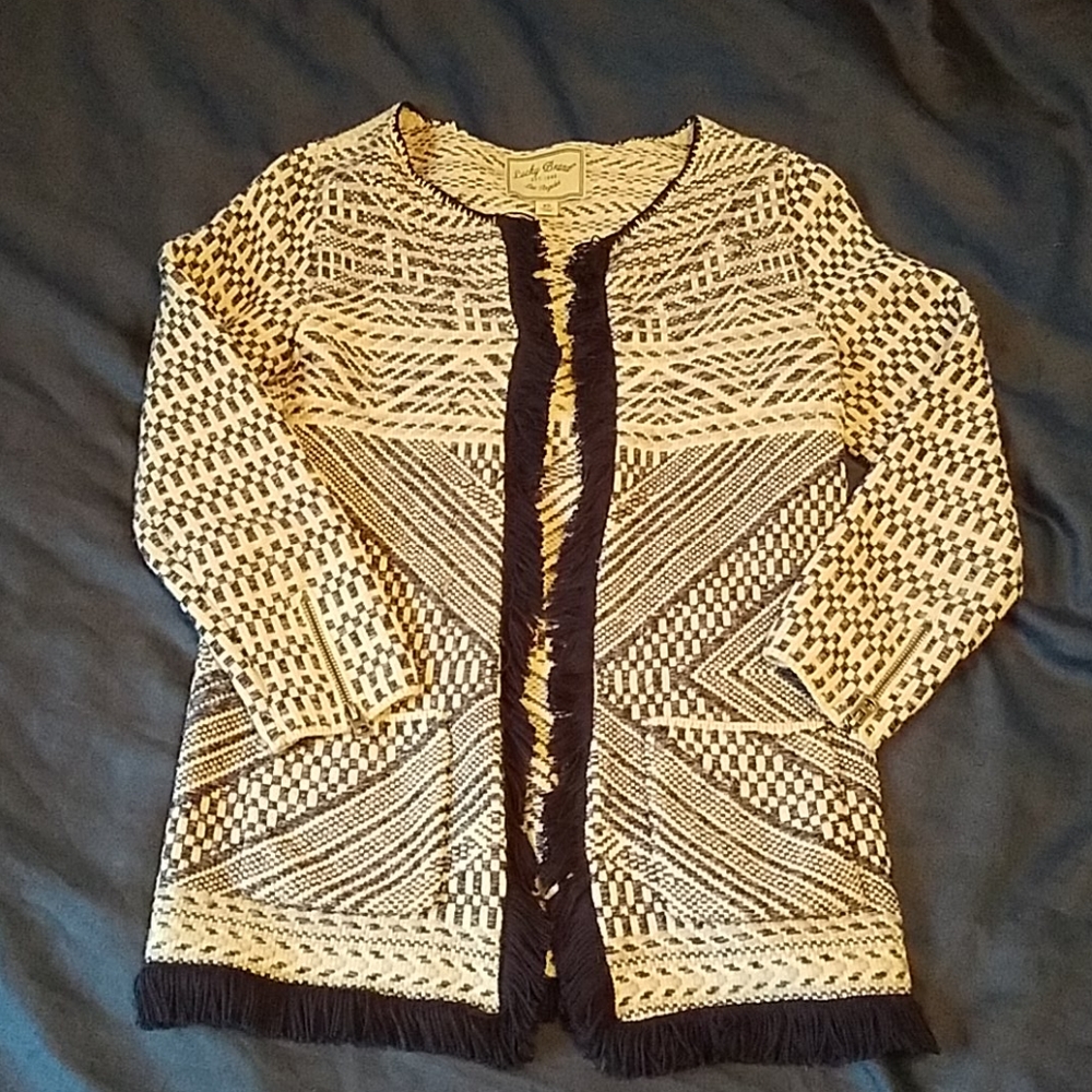 Lucky brand woven blazer jacket with fringe.